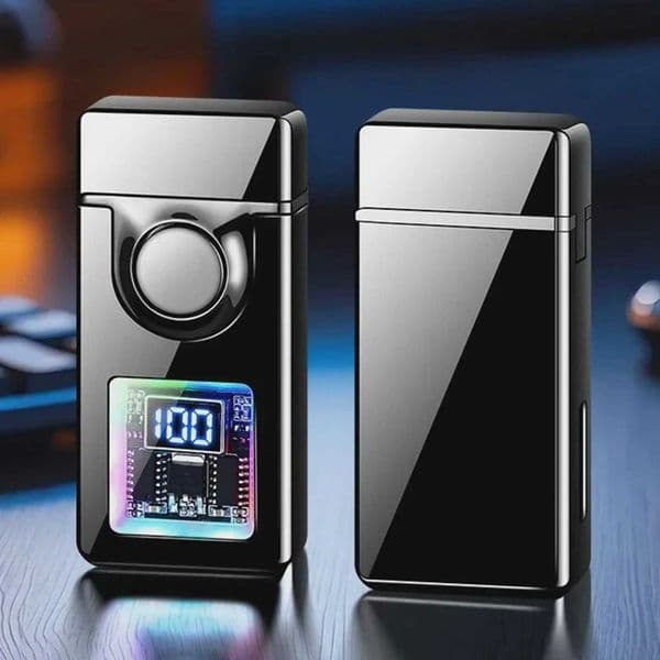 Double Fire Windproof Lighter with Colored Lights Digital Display Intelligent Induction Direct Flames LighterT260403