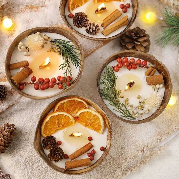 Coconut Bowl Candle with Dried Flowers Home Decorative Candles Eco Friendly Aromatherapy Candle for WedddingZ260403