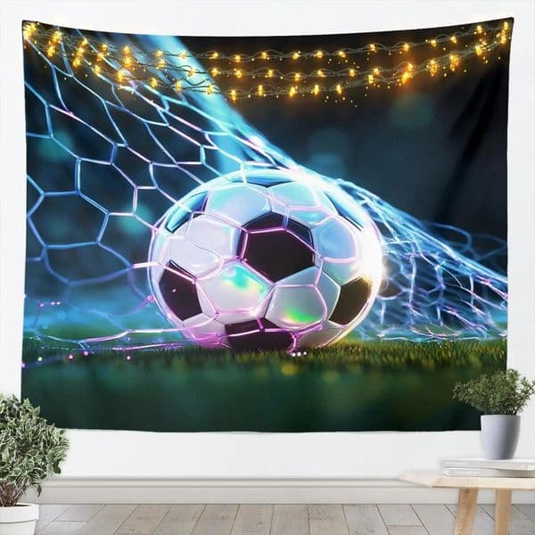 Soccer Tapestry Small Football Sport Theme Wall Hanging Blanket Black Green White Wall Art for Living Room Bedroom Decoration 260402