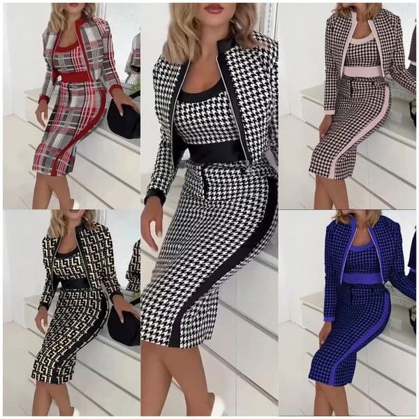 hoodie Fashion Spring Autumn Cute Style Fresh Sweet Slim Fit Women's Printed Long Sleeve Jacket Vest and Skirt Three-Piece Set jacket