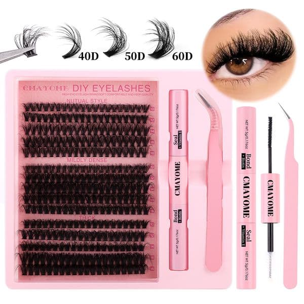 DIY Eyelash Extension Kit with Lash Bond & Seal Fluffy Wispy Lash Clusters Easy Application Lashes Natural Looking Thick DIY Individual Eyelashes
