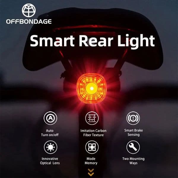 OFFBONDAGE Smart Bicycle Brake Light IPx6 Taillight Type-C Bike Tail Rear Light Auto Stop LED Riding Warning Cycling Light 260331BJ