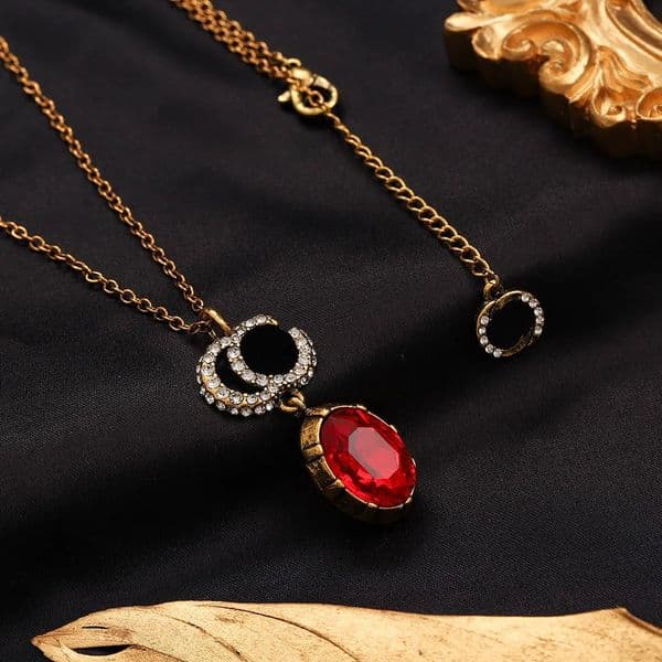 Luxury Designer Double Letter Pendant Necklaces 18K Gold Plated Crystal Pearl Rhinestone Necklace for Women Wedding Party Jewerlry Accessories
