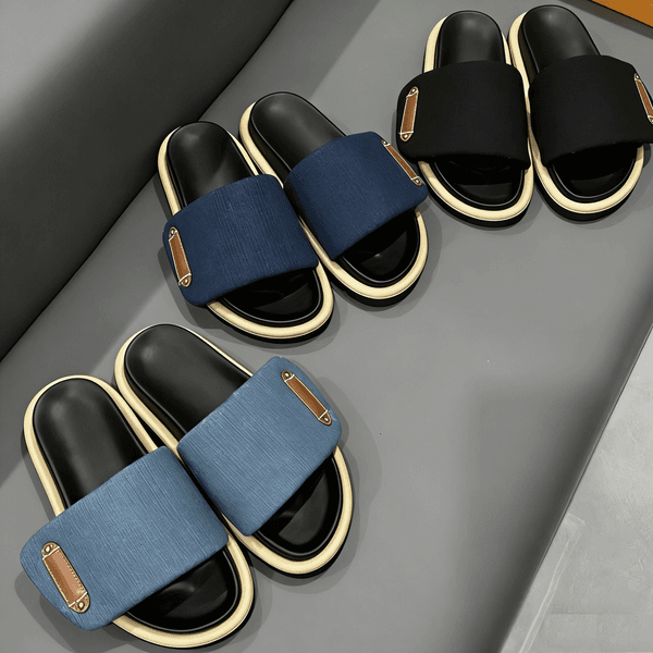 Voitton Designer Shoes Man Woman New Denim Fabric Velcro Beach Slippers for Outdoor Wear, Suitable for Home Couples, Casual and Fashionable One-piece Sandals Size 35-45