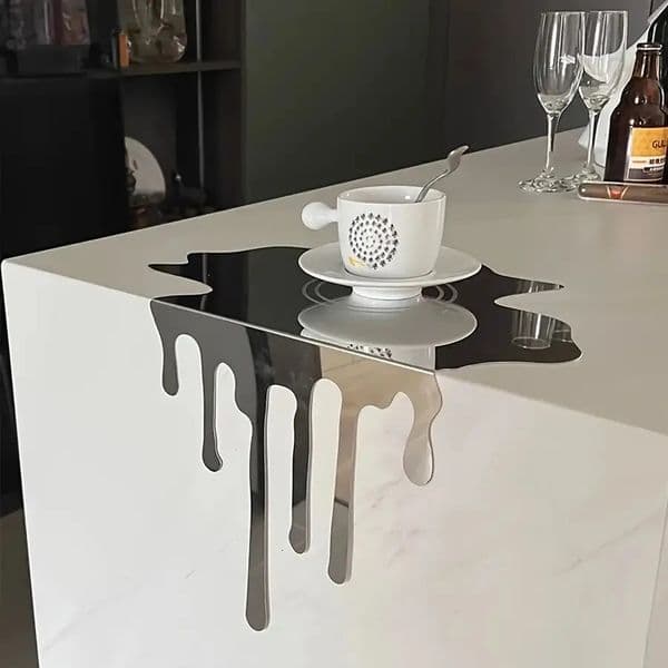 Minimalism Stainless Steel Flowing Water Droplet Decoration Reflective Surface Artwork Desktop Home 260403