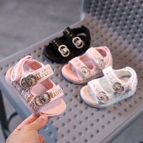 Fashion Sandals Girls Summer Sandals Princess Elegant Double Hook Design Fashion Shoes Baby Soft Beautiful Beach Sandals Party Wedding Flat Sandals Free shipping