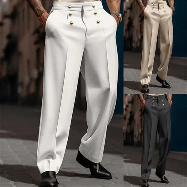 Mens Solid Color Simple Basic Casual Business Daily Trendy Loose Straight Wide Leg Suit Trousers Fashion Male Clothes Pants 260402