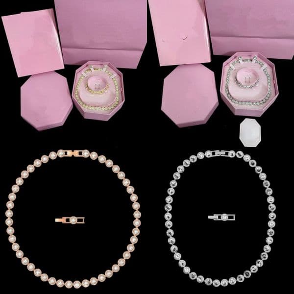 Trendy Arianna Designer Necklace for woman Plated Silver Necklace Womens Glittery Chic Wear diamond Necklaces Dazzling Stylish Elegant With Pink Box om875