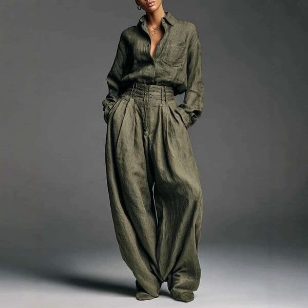 Independent Station European American Women's Clothing Shirt and Pants Two-Piece Set Cardigan Long Sleeve Loose Fashion Unisex Retro Style Women 3057