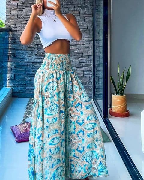 Womens High Waist Printed WideLeg Pants Ruched n Beach Vacation Casual Commute Fashion Slim Fit Outfits 260402BJ