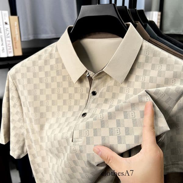 2025 Summer Casual Men's Polo Shirt Short Sleeve Loose Fit Clothing for Man Letter Plaid Printed Polos T-shirt Korean Tops