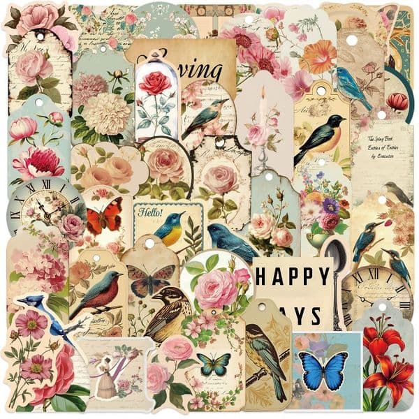 52 retro shabby junk paper graffiti stickers decorative DIY hand account stationery mobile phone notes waterproof stickers