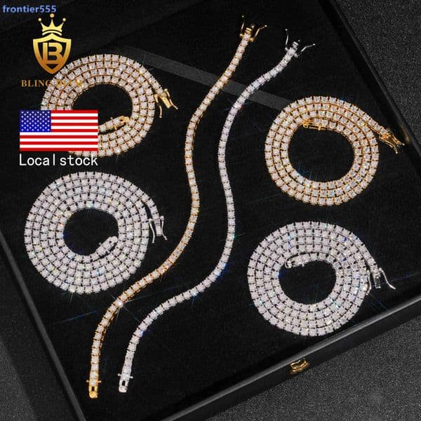 USA Stock 2mm 3mm 4mm Tennis Chain 925 Silver Moissanite Tennis Bracelet VVS Round Moissanite Bracelets Fine Jewelry Men Women