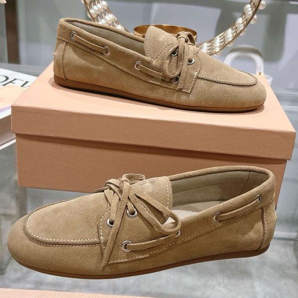MM Shoes Designer Suede Leather Boat Shoes Fashion For Ladies Retro Style Loafers Polishing Leather Ladies Luxury Brand MM Letters Logo Lace Up Casual Shoes 723