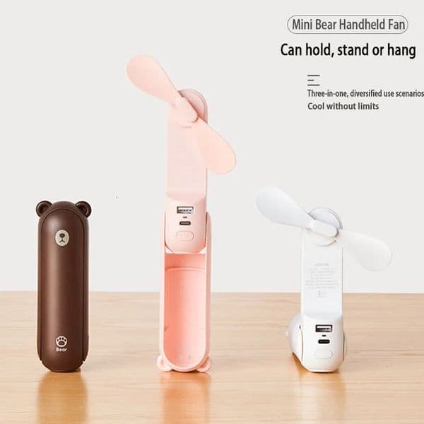 Handheld Bear Electric Fan Portable Small Fan For Students Multi-functional Household Foldable USB Charging Stand-up Desktop Fan 260403
