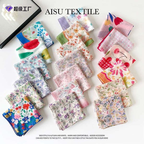 Summer 58 Cotton Linen Silk for Women, Versatile Spring Autumn Small Square Protection, Headscarf, Decorative Neck Scarf, Fashionable and Stylish Scarf