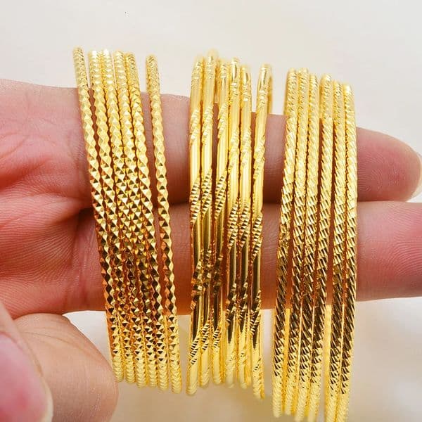 Anniyo 6pcs/lotAfrican Gold Color Shiny Bangles for Women Girls Dubai Circle Bracelet Jewelry Ethiopian Bride Wedding 013707 260427