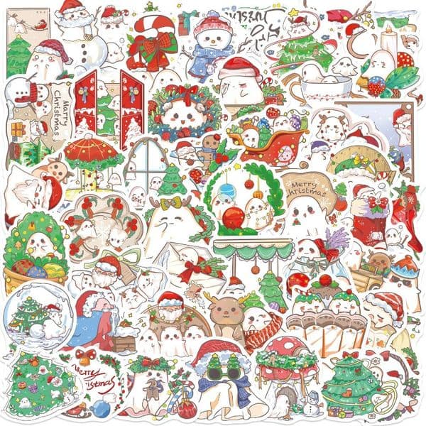 50 Christmas Little Ghost Graffiti Stickers Decoration DIY Handbook Stationery Mobile Phone Notes Waterproof Holiday Stickers