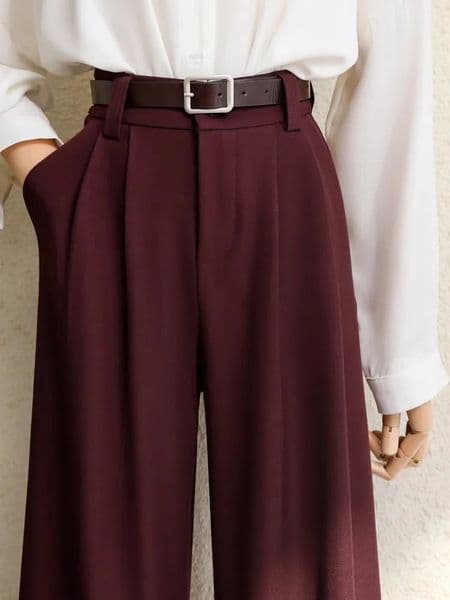 2026 Burgundy Suits Pants for Women Office Lady Elegant High Waist Wide Leg Fashion Trousers with Pockets Black Gray 260403