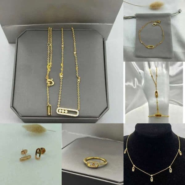 Mesiika Ring Womens Chain Bracelet Silver Necklace Diamond 18K Gold Plated Sliding Gold Simple Vintage Luxury Designer Jewlery Wedding Party Gift Multi Styles 126