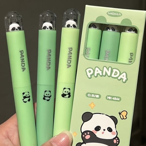 3-piece set Student-Friendly Writing Instrument: Panda-Shaped Twistball pen with See-through Barrel