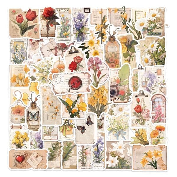 50 retro flower cross-border graffiti stickers flower time art hand account stickers cartoon creative hand account stickers