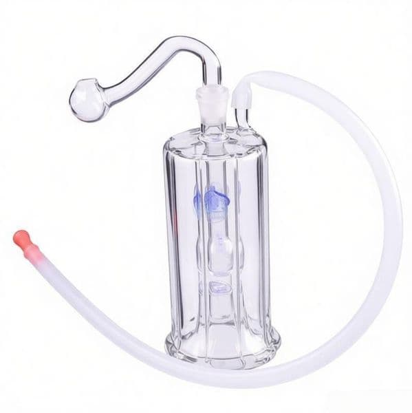 LED Glow In Dark Glass Oil Burner Bong Hookah Pocket Bubbler Smoking Pipe Matrix Percolater Ash Catcher Bong with smoking oil banger bowl and silicone hose straw