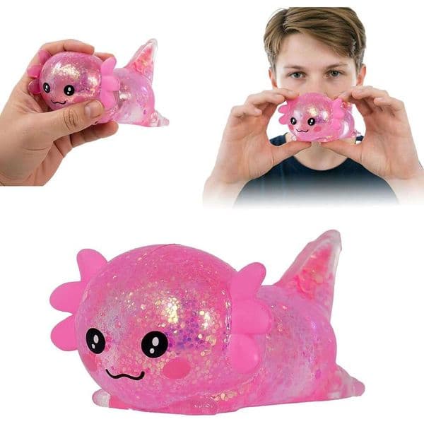 Squishy Fidget Ball, Cute Squishies Axolotls Toy, Animal Stress Relief Axolotl Toys, Stretchy Squeeze Toys for Birthday Party Gift Pink 3d9