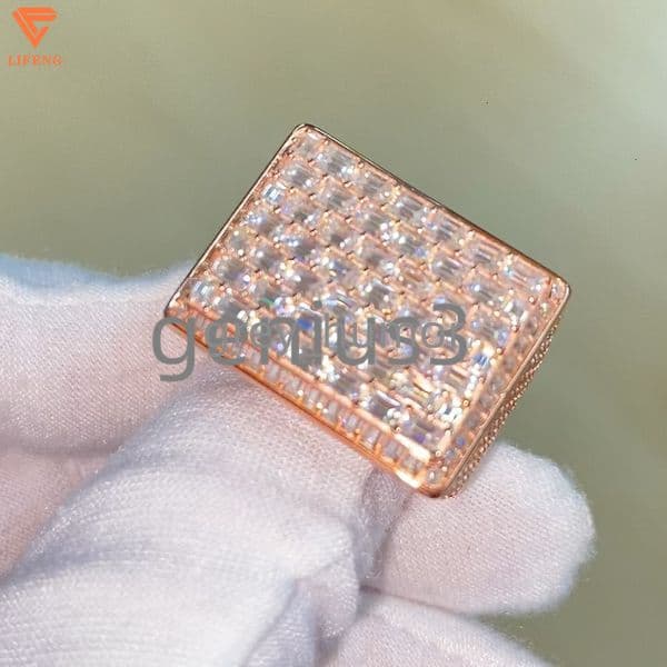 GRA Certificated Pass Diamond Tester 925 Sterling Silver Rose Gold VVS Moissanite Iced Out Ring HipHop Diamond Jewelry