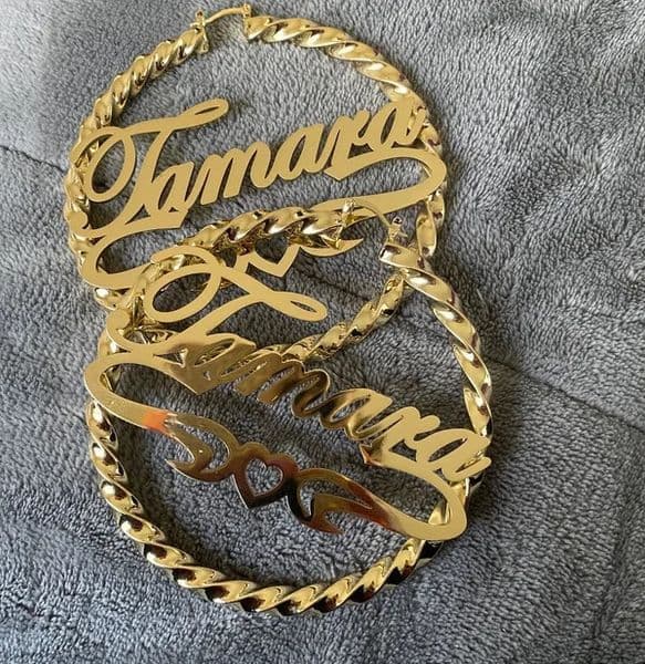 Lateefah Hiphop Punk Style Bamboo Big Hoop Earrings Customize Personized Name Earrings For Women Personlized Earrings Gifts 260403