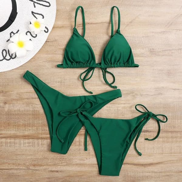 Sexy 3 Piece Bikini Set Women Solid Blue Purple Push Up Bandage Triangle Swimsuit Brazilian Beach Bathing Suit Swumwear Biquini 260402