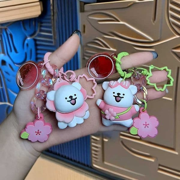 Genuine Line Art Puppy Keychain Spring Sakura Festival Series Backpack Pendant Childrens New Year Gift Ornament S260403B44C