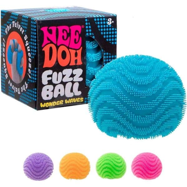Schylling NeeDoh Fuzz Ball Sensory Toy with a Velvet Texture Soft Cloud Squish Wavy Pattern You Can See Feel Ages 3 and Up - Color May Vary One Per Pack Wonder e67J260521