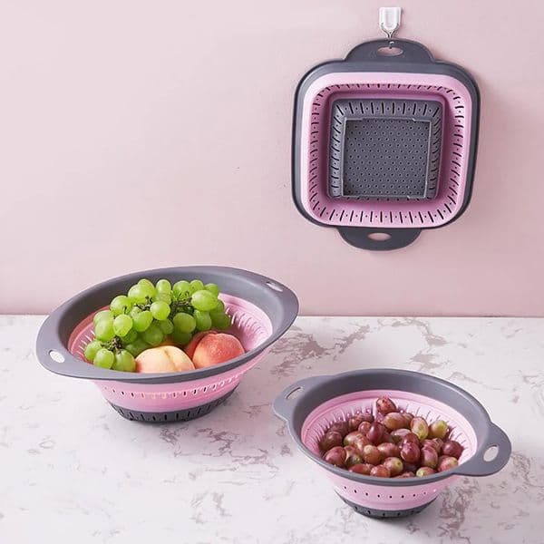 Collapsible Silicone Kitchen Storage Basket Multi-use Fruit Vegetable Drainer Foldable Kitchen Bar Draining Colander Organzier 260403