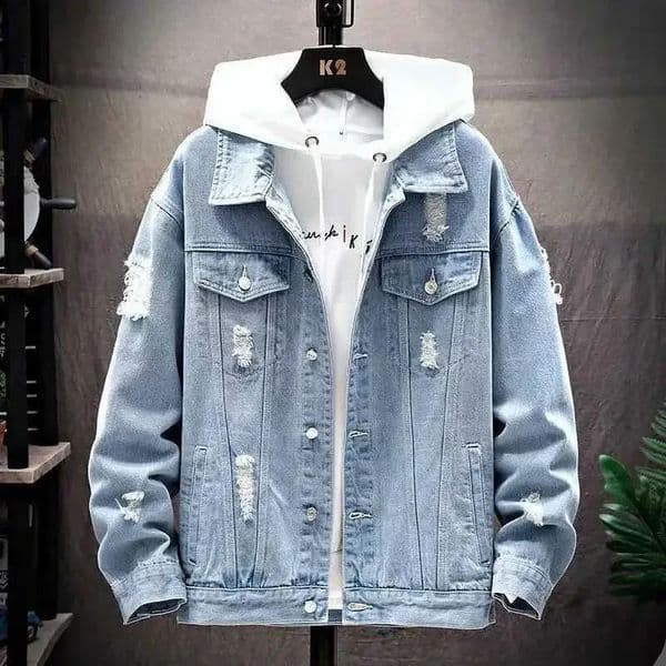 Men Denim Jacket Ripped Hole Single Breasted Coats Spliced Outerwear Jackets Pockets Casual Loose Washed Distressed 260403BJ