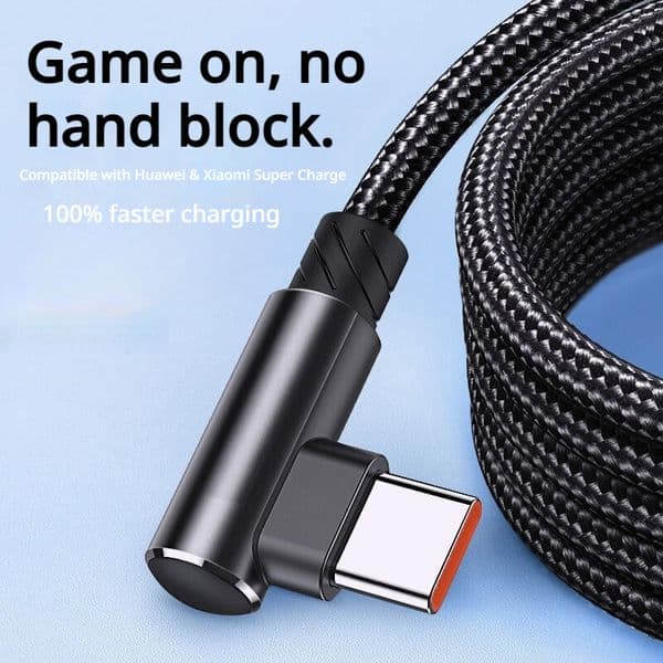 Polyester braided elbow 6A super-fast Type-C data 66W fast charging cable