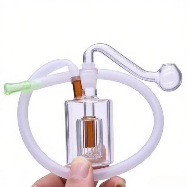 Wholesale Square Mini Colorful Mini Water Bubblers Glass oil burner Pipes Portable Mini water Bongs with 10mm Male Smoking Oil banger bowl and silicone straw hose