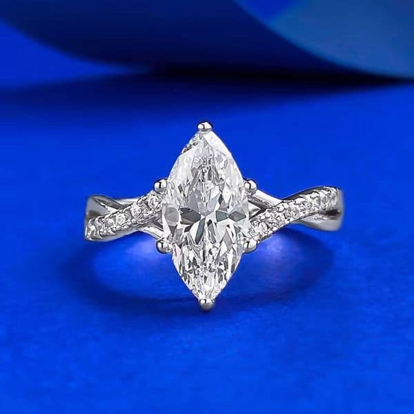 925 Sterling Silver Marquise Cut Wedding Band with CZ Cubic Zirconia Trendy Rhodium Plated Promise Anniversary Ring for Parties