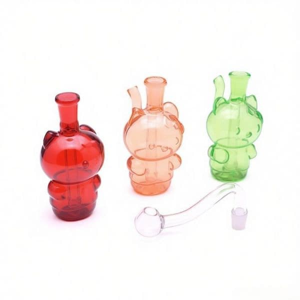 Wholesale Pink colorful mini Glass oil burner Bong Mini Bubbler Perc Smoking water bongs Pipe Shisha Hookah with 10mm Male smoking Bowl and silicone hose