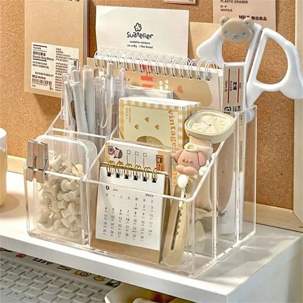Large Capacity Desk Pen Holder Stand Transparent Stationery Organizer 5Grid Acrylic Pencil Storage Box Cosmetic 260403BJ