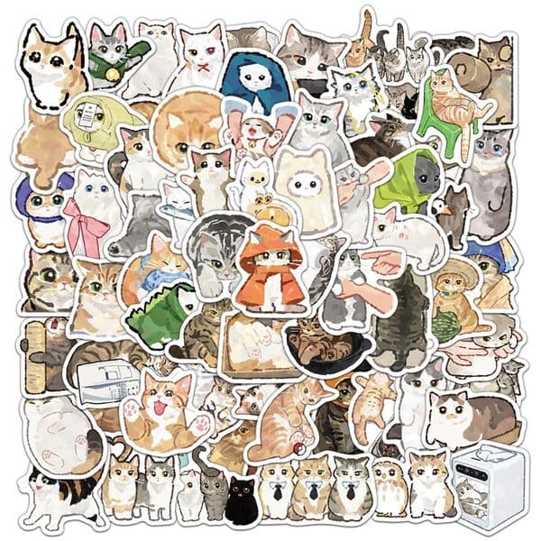 77 cute cute cute pet hand-painted watercolor cat sticker water cup ipad book waterproof decoration cross-border DIY sticker