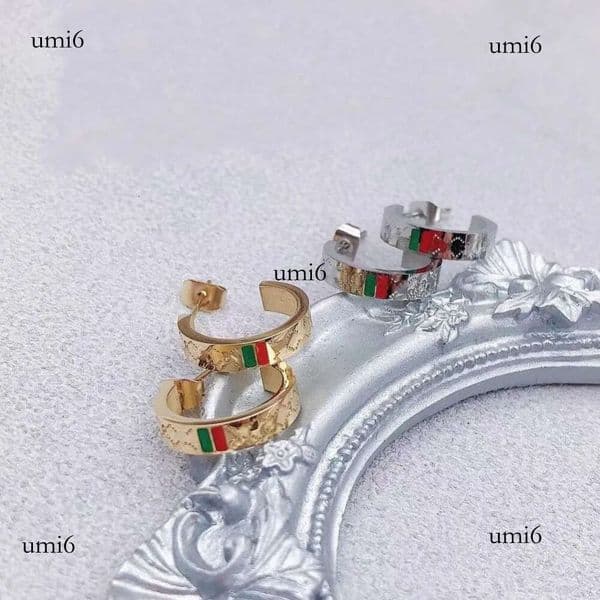 Half circle designer branded G stud 316L Stainless Steel 18k Gold silver rose women letter engrave hoop earrings girls wedding jewelry