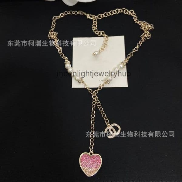 Designer Jewelry channels necklace Pink enamel heart-shaped gradient necklace for women heart-shaped double C pendant for women cc necklace