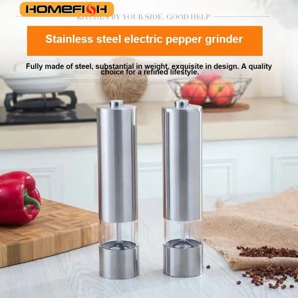 HOMEFISH Electric Salt And Pepper Grinder Set - Battery Operated Stainless Steel Mill With Light 260324