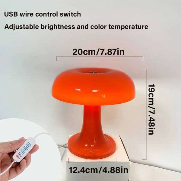 Mushroom Table Lamp, Touch Control 3 Color Dimmable LED Desk Light, Cordless Rechargeable Eye-Caring Bedside Lamp 26W0406