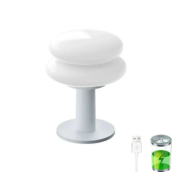 Bauhaus Table Battery Operated - Bread Shaped Shade Smooth Texture 3-Speed Brightness Dimmable LED Desk Lamp for Bedroom 26W0406