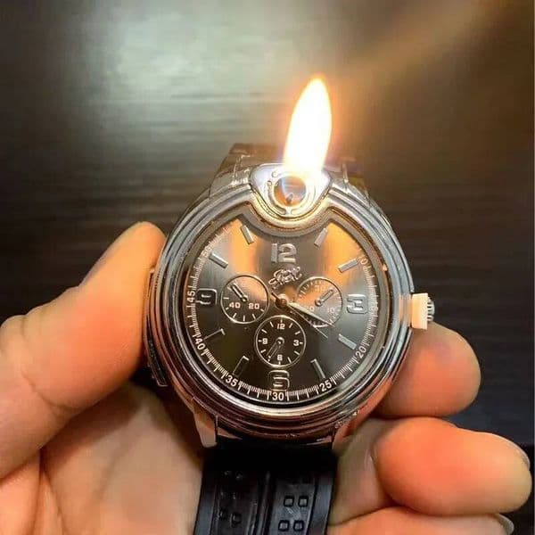Creative And Personalized Lighter 2-In-1 Butane Gas Metal Quartz Watch Slide Ignition Men's Cigarette Accessories Gift