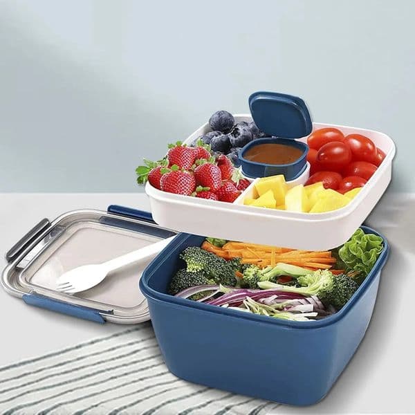 1100ml/1500ml Portable Lunch Box Container 2 Layer Grid Salad Bowl Bento Boxes Salad Bowls Lunch Box Lunch Container for Food 260403