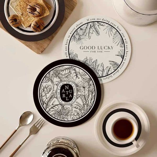 Printed American Round Dining Table Mat In Black And White Color Waterproof Heat-Resistant Dining Mat Indoor Decoration Cup MatT260403