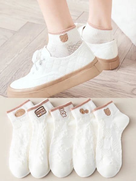 OC-David 511001 College Socks Women's Short Shallow Mouth Cute Short Tube Socks Solid Cotton Summer Spring Vintage Student Girls Short Female Low Cut Ankle